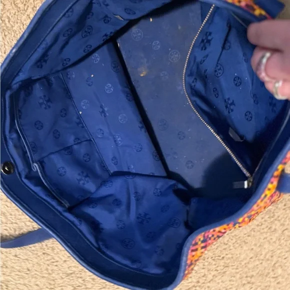 Tory Burch Colorful Woven Tote with Blue Handles - Picture 15 of 15